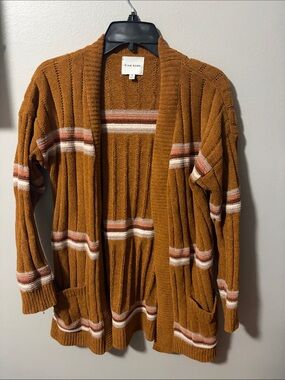 Pink Rose Women's Rust and Cream Striped Open-Front Cardigan